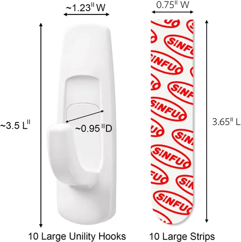 Miniatura 2 de Ganchos de pared utilitarios para colgar, paquete de 10 ganchos grandes, ganchos de pared para colgar sin daños con tiras adhesivas, ganchos