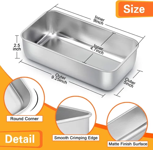 Miniatura 2 de E-far Molde para hornear pan, moldes de acero inoxidable de 9 x 5 pulgadas, utensilios de metal para hornear pan, pastel de carne, torta, brownies