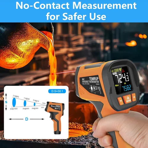 Miniatura 5 de Termómetro infrarrojo TEMIRUP de 40 ℉ a 1922 ℉ con sonda de termopar, termómetro de alta temperatura pirómetro 30:1 para horno de cocina, motor