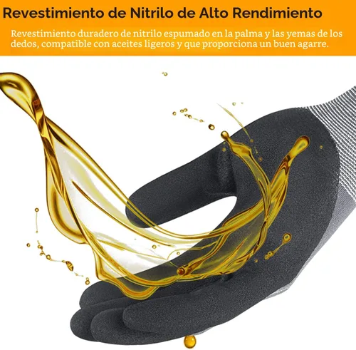 Miniatura 2 de NEOTRIL - Guantes de trabajo de seguridad con revestimiento de nitrilo de microespuma, 3/6/12/36 pares, guantes de nailon transpirable para hombres