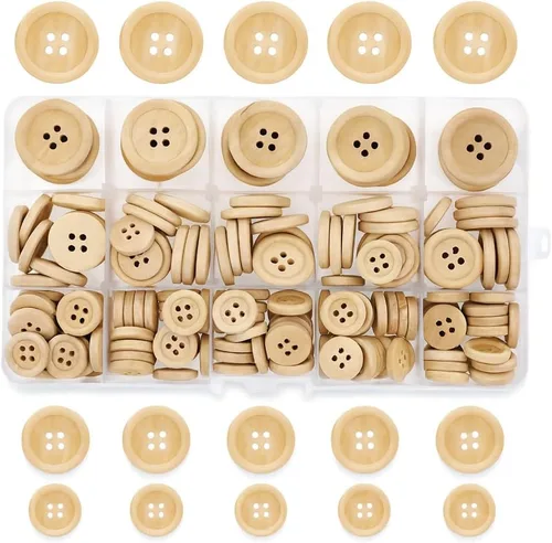 Miniatura 7 de Mandala Crafts Botones grandes de madera para manualidades, 100 botones de costura de madera natural tallada surtidos a granel para ropa, suéteres