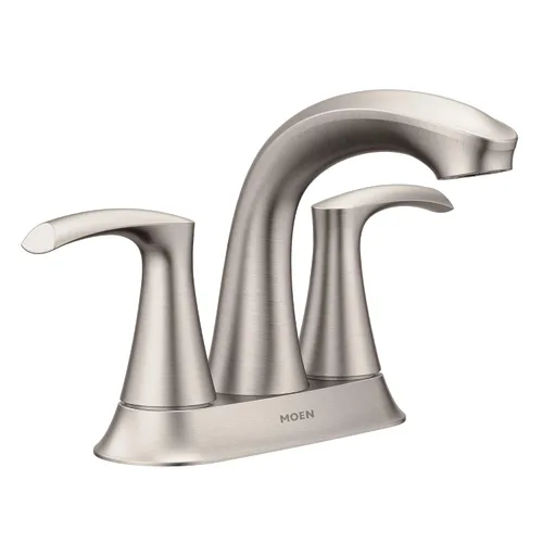 Moen Graeden Spot Resist - Grifo de baño central de níquel cepillado de 2 manijas y 4 pulgadas