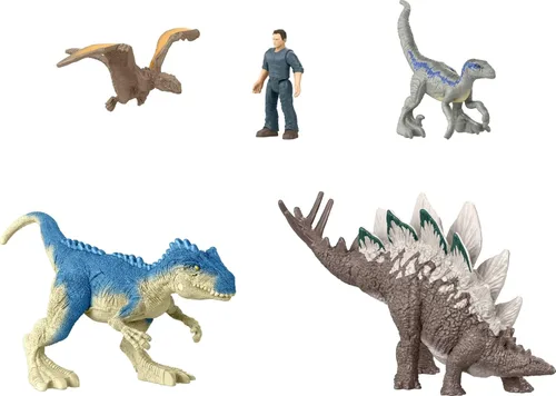 Miniatura 2 de Mattel Jurassic World Dominion Chaotic Cargo - Paquete de 5 mini figuras, 1 humano y 4 juguetes de dinosaurio en paquete temático de camión de carga