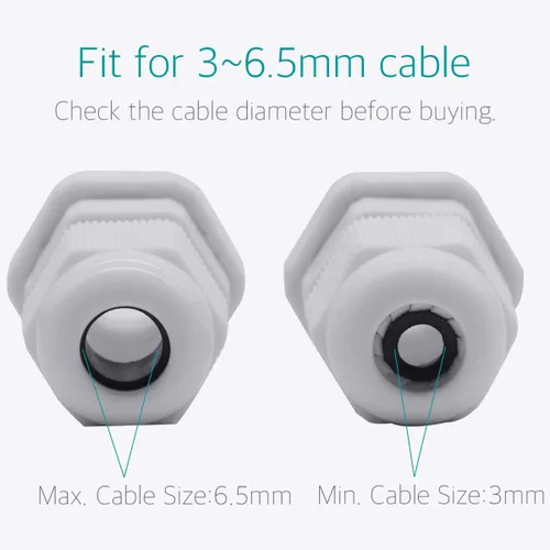 Miniatura 4 de Lantee PG 7 Prensaestopas - 20 piezas de plástico blanco Nylon impermeable de alambre de montaje de conector