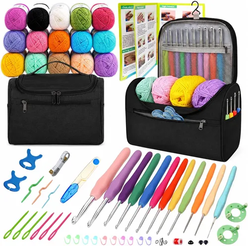 Juegos de ganchillo Yarniss con hilo, 1120 yardas de carretes de hilo de ganchillo suave, 10 tamaños de ganchos de ganchillo ergonómicos con bolsa