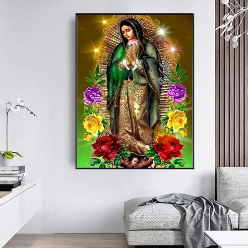 Miniatura 3 de HONGJIE Kit de pintura de diamantes 5D, Virgen María, 16 x 20 pulgadas, redondo, con diamantes de imitación, bordado de diamantes de imitación