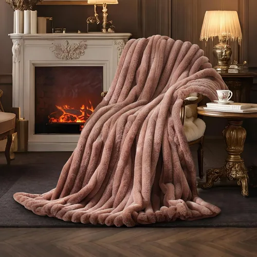 Miniatura 19 de Amélie Home - Manta de piel sintética para sofá, acogedora manta mullida de felpa suave a rayas para sofá familiar, silla, dormitorio, 55 x 70 Rayas