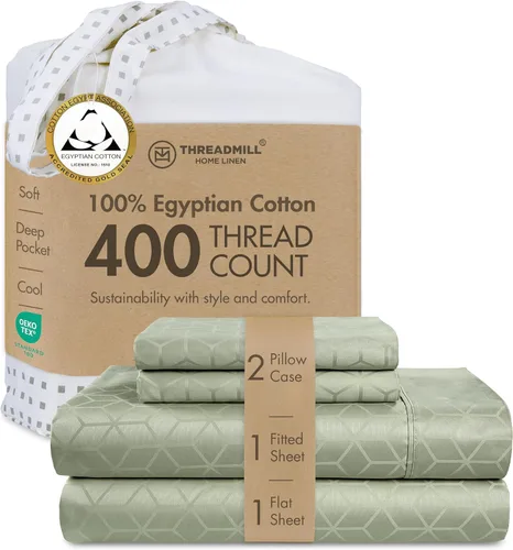 Miniatura 35 de Threadmill - Juego de sábanas de algodón egipcio para cama tamaño King Juego de sábanas de cama King 100% de algodón egipcio certificado Sábanas
