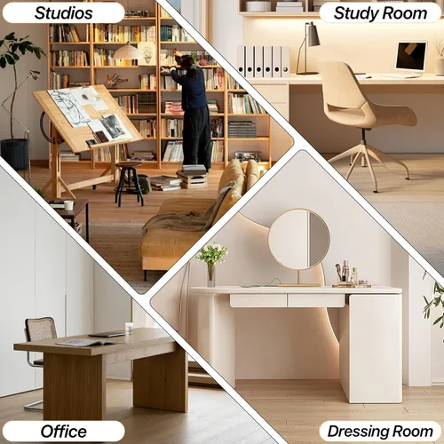 Miniatura 8 de KCC Silla Moderna de Terciopelo para Oficina en Casa con Respaldo Tejido a Mano, Silla Tapizada Ajustable para Maquillaje con Reposabrazos y Base