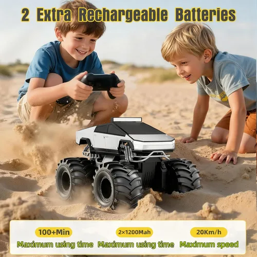 Miniatura 5 de Coche de control remoto, 1:18 coches RC anfibios, camioneta todoterreno 4WD para todo tipo de terreno, camión cibernético impermeable de 2.4GHz
