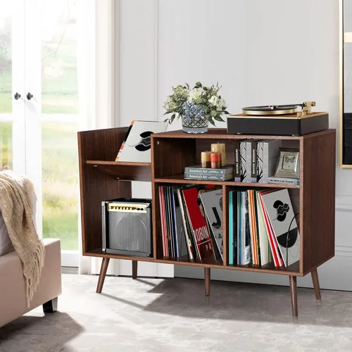 Miniatura 3 de RARZOE Soporte Grande para Tocadiscos, Mesa de Soporte para Tocadiscos Concord de Mediados de Siglo que Sostiene Hasta 350 Álbumes, Gabinete