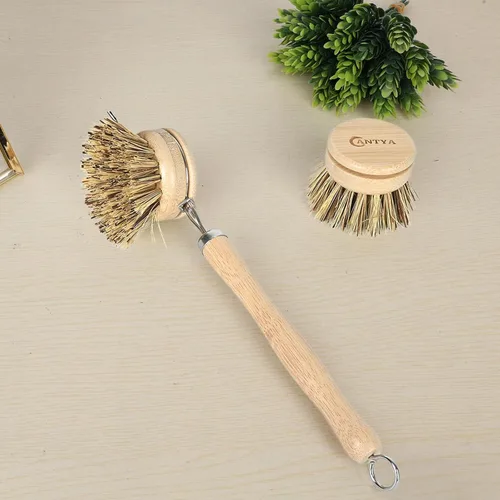 Miniatura 4 de Cepillo de Bambú para Platos con Asa, 4 Cabezales de Repuesto, Raspador de Papas Ecológico, Compostable y Sostenible, Cepillo Raspador de Bambú