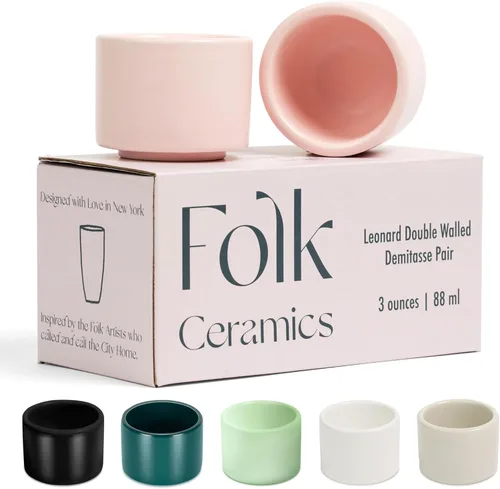 Miniatura 12 de Folk Ceramics Leonard Tazas de Café Expreso de Cerámica Tazas Demitasse Modernas Apilables para Expreso Paredes Gruesas, Sin Asa, Duraderas