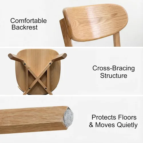 Miniatura 5 de Sillas de comedor de madera de roble macizo 100% - Prácticas sillas de cocina con cojín tapizado - Silla de madera para comedor, cocina