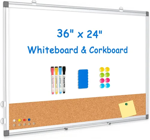 Miniatura 18 de Pizarra Blanca de Calendario Mensual de Borrado en Seco Combinada con Tablero de Corcho para Pared, 24" x 18" Calendario de Pizarra Blanca de Doble