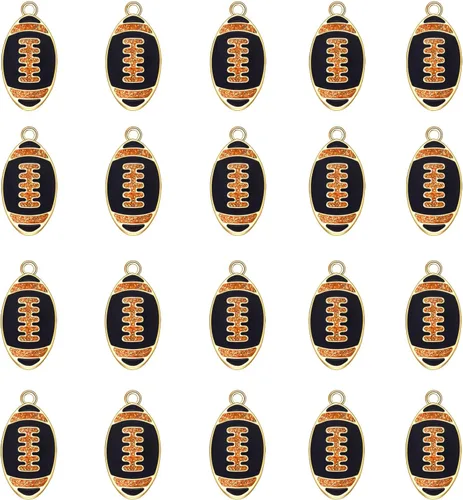 Miniatura 7 de 20 piezas de dijes deportivos de esmalte, colgantes de baloncesto y béisbol para hacer joyas, dijes de juego de pelota con strass, dijes de softball