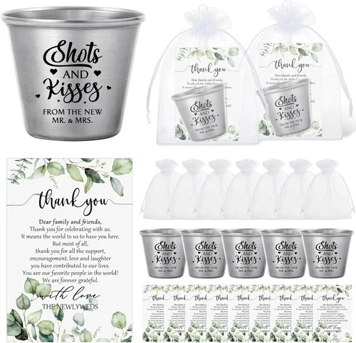 Miniatura 12 de Uiifan Juego de 50 Vasos de Chupito para Bodas, Favores a Granel para Invitados, Vasos de Chupito para Celebrar el Amor, Vasos de Chupito de Acero