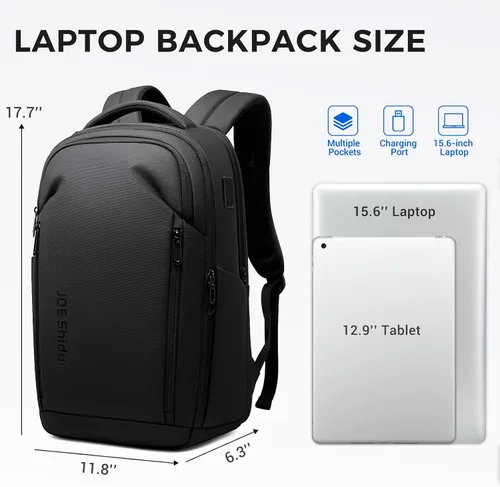 Miniatura 2 de Mochila de viaje para laptop expandida, Negro, Mediana, Mochila Regular Water-Resistant 1800D Oxford Fabric, Side Gussets, USB Charging Port, For