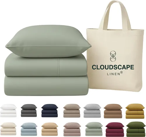 Miniatura 32 de Cloud Scape Linen - Juego de sábanas de 100% algodón egipcio, tamaño individual, juego de ropa de cama de lujo de 3 piezas, 400 hilos, calidad