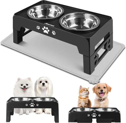 Miniatura 19 de Jovrun Cuencos Elevados para Perros, Comedero para Perros con Platos de Acero Inoxidable y Cuenco de Alimentación Lenta, Soporte Elevado Ajustable