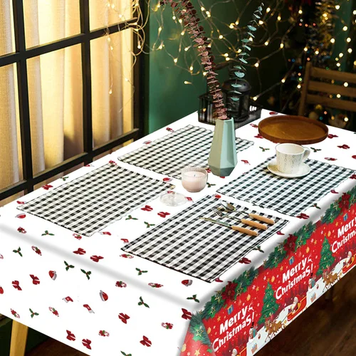 Miniatura 7 de Paquete de 4 manteles de Navidad para fiesta de Navidad, decoración de fiesta de Navidad, cubierta de mesa de Navidad con árbol de Navidad y copo