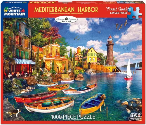 White Mountain Rompecabezas de 1000 piezas de barcos costeros escénicos con piezas grandes para adultos y familia de 24 x 30 pulgadas, puerto