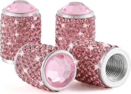 Alpmosn Tapones para válvula de neumático de automóvil, 4 tapas de válvula de neumático brillantes, tapones de cristal brillantes para mujeres, Rosa