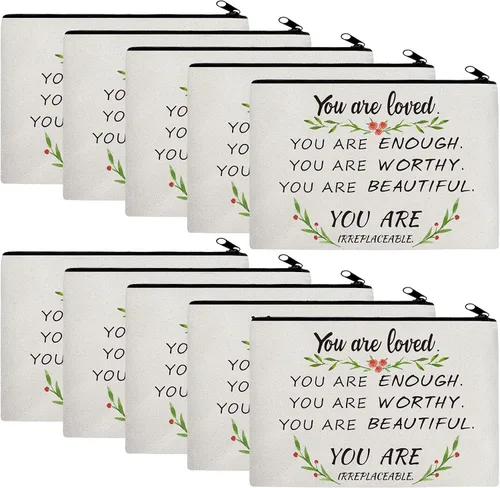 Pinkunn 10 bolsas de cosméticos inspiradoras para niñas, regalos de la semana de CNA a granel You Are Loved You Are Suficiente, bolsa de cosméticos,