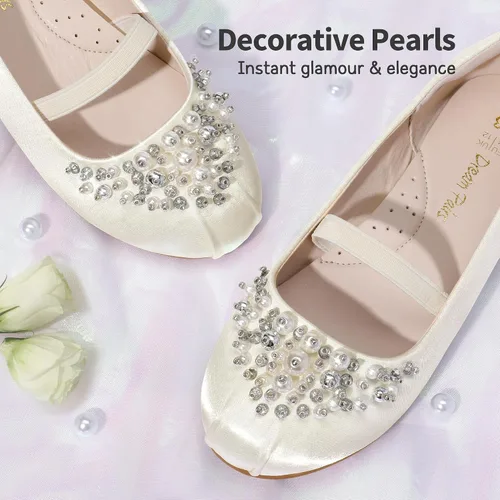 Miniatura 4 de DREAM PAIRS Zapatos de ballet planos con flores para niñas, Mary Jane, zapatos planos de bailarina para vestido de diariobodafiesta