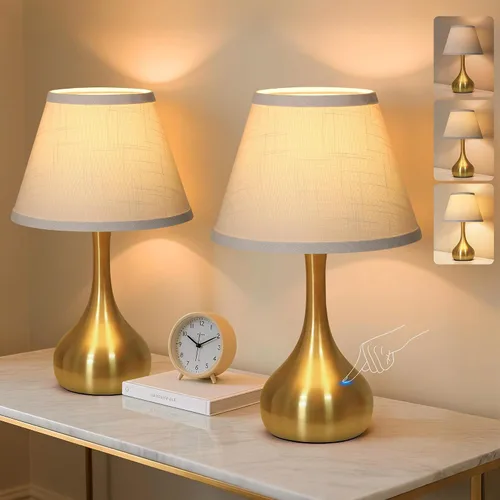 Miniatura 8 de Lámpara de mesa táctil para dormitorio, 1 paquete, lámpara de noche regulable de 3 vías para mesita de noche, lámpara de escritorio de metal
