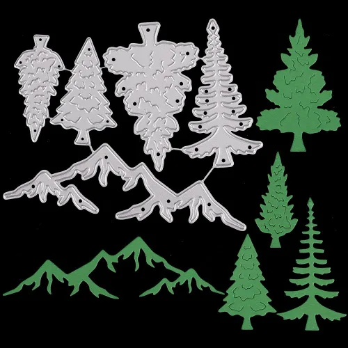 CRASPIRE Plantillas de corte de metal para árbol de Navidad, plantillas de corte de bosque de montaña, plantas de pino, troqueles de corte de Feliz