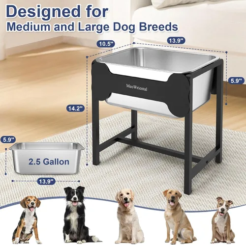 Miniatura 5 de Cuenco elevado de agua para perros de 2.5 galones para razas grandes, cuenco de agua grande de acero inoxidable elevado de 14.2 pulgadas de alto