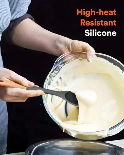 Miniatura 4 de Cucharas de cocina grandes de silicona, cuchara antiadherente con mango de madera maciza, cucharas de cocina de silicona resistentes al calor