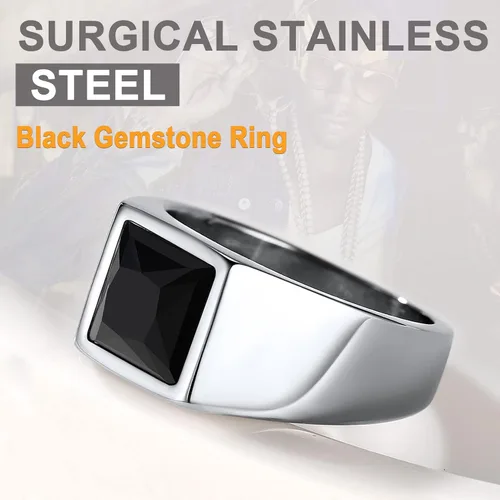 Miniatura 3 de U7 Anillo de joyería de moda de ónix negroazul para hombres y mujeres, anillos de sello cuadrado de acero inoxidable para papá y padre, anillos