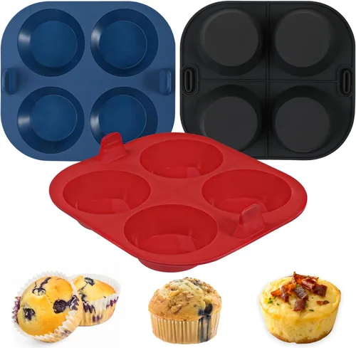Miniatura 10 de Webake Bandeja de silicona para quiche, 8 piezas de bandejas para tartas con nervaduras, moldes de hornear redondos de 5 pulgadas, pequeñas bandejas