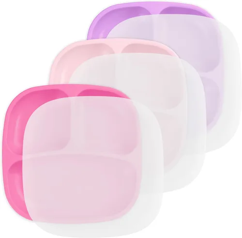 Re-Play Platos para niños pequeños con divisores, 3 compartimentos de pared profunda, platos divididos para niños con 3 tapas, aptos para