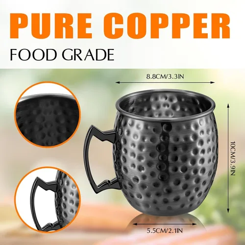 Miniatura 2 de Tessco Juego de 12 Tazas Moscow Mule de 16 oz, Juego de Tazas de Cobre, Tazas de Acero Inoxidable Plateadas en Cobre 304 Martilleadas para Bebidas