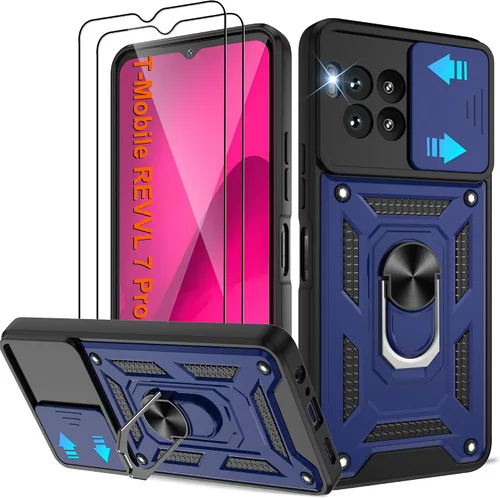 Miniatura 20 de ATUMP Funda para T-Mobile Revvl V Plus 5G con protector de pantalla HD con cubierta de cámara deslizante, soporte de anillo de rotación de 360° Negro