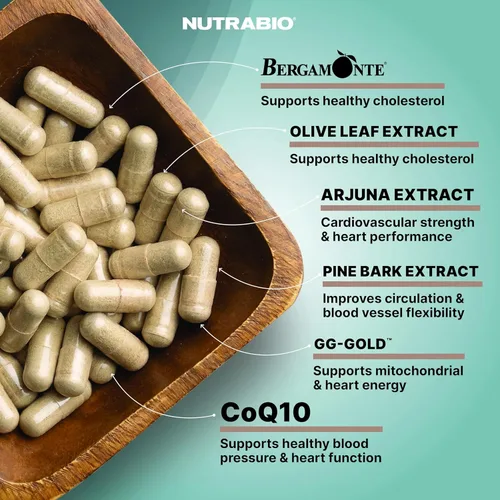 Miniatura 3 de NutraBio Suplementos para la salud del corazón, suplemento cardiovascular, colesterol, apoyo circulatorio y saludable para la presión arterial - 90