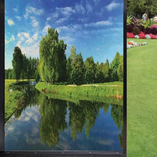Miniatura 13 de Película escénica de verano para ventana, película de privacidad para ventana, prado floral silvestre en montañas alpinas, puesta de sol, Color 1
