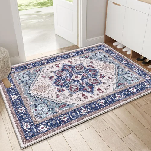 Miniatura 88 de OPPODREAM Alfombras suaves, pequeñas y lavables con parte trasera antideslizante, alfombra de cachemira sintética de pelo bajo, 2 x 3 pies, azul