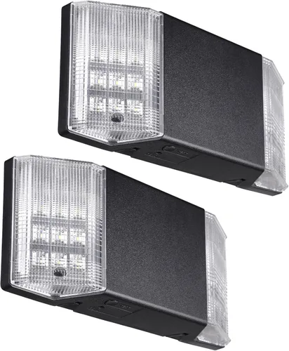 TORCHSTAR - Paquete de 2 luces LED de emergencia con batería de respaldo, color negro | Commercial Emergency Lights, UL Listed, Two Square Heads, AC