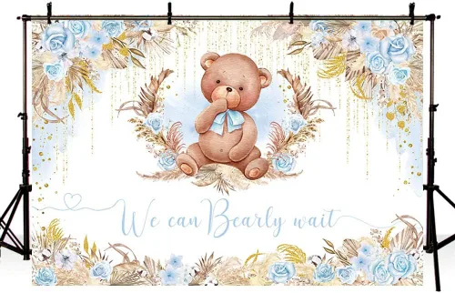 Miniatura 4 de AIBIIN Telón de fondo bohemio para baby shower de 10 x 7 pies para niño, We Can Bearly Wait Oh Baby Fotografía, flores azules, hierba bohemia