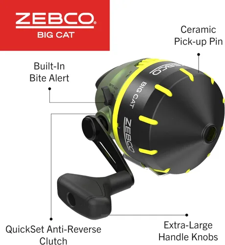 Miniatura 4 de Zebco Big Cat Spincast - Combo de caña de pescar y carrete, engranajes totalmente metálicos, recuperación a mano derecha o izquierda intercambiable