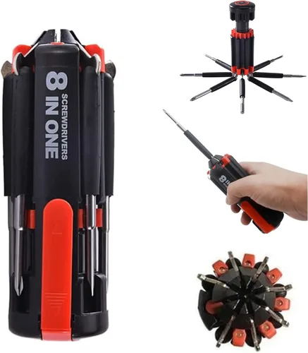Destornilladores 8 en 1 con luz de trabajo y linterna, destornillador multifuncional para el hogar y el coche, juego profesional general portátil,