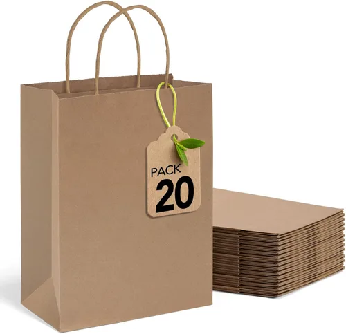 Miniatura 10 de MESHA Bolsas de regalo negras de 5.25 x 3.75 x 8 pulgadas, pequeñas bolsas de papel kraft con asas a granel, paquete de 100 para pequeñas empresas