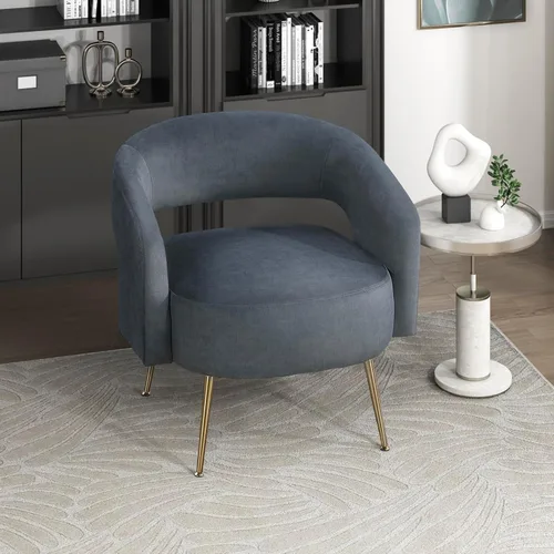 Lexicon Mid-Century - Silla decorativa de terciopelo moderna con respaldo abierto, patas de metal dorado, sillón curvado tapizado para sala de