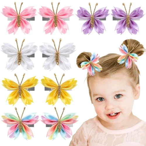 Oaoleer Pinzas para el cabello de mariposa, 10 unidades de mini lazo de satén coloridos pasadores para bebés, niñas, mujeres, Halloween, cosplay,