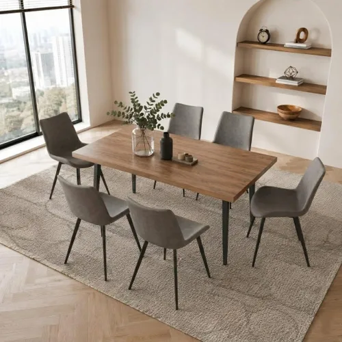 Miniatura 49 de ZckyCine Conjunto moderno de mesa de comedor de 5 piezas con mesa rectangular de madera y 4 sillas tapizadas en cuero, capacidad para 4 personas