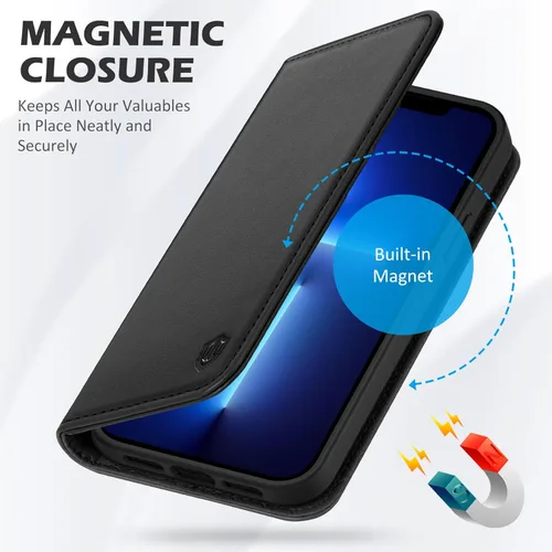 Miniatura 7 de SHIELDON Funda para iPhone 13, de piel auténtica, con función atril, bloqueo RFID, tarjetero de crédito, a prueba de golpes, protección completa